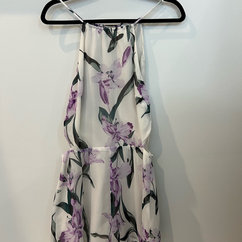Leith White and Purple Floral Romper with Side Cut-Outs